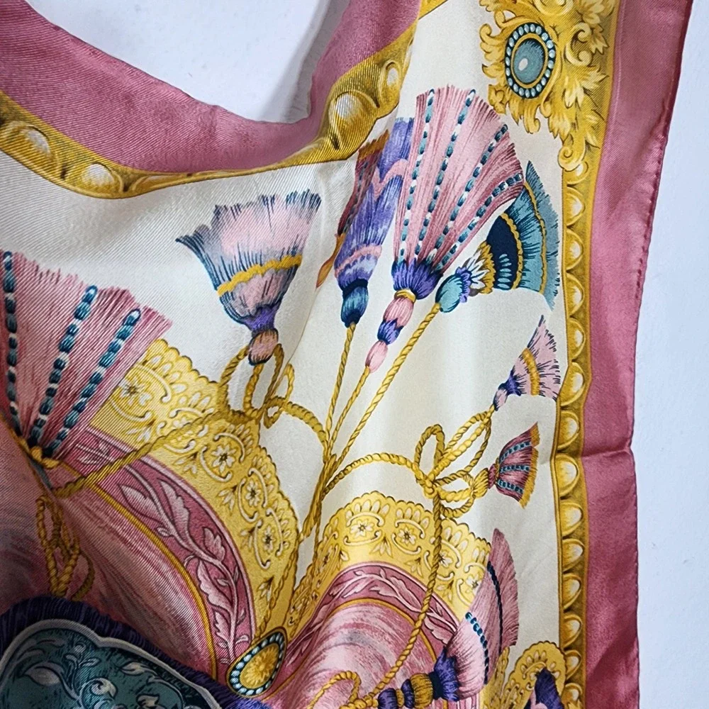 Smithsonian Institution Scarf Silk Square Pink Gold 1992 Reproduction Japan
